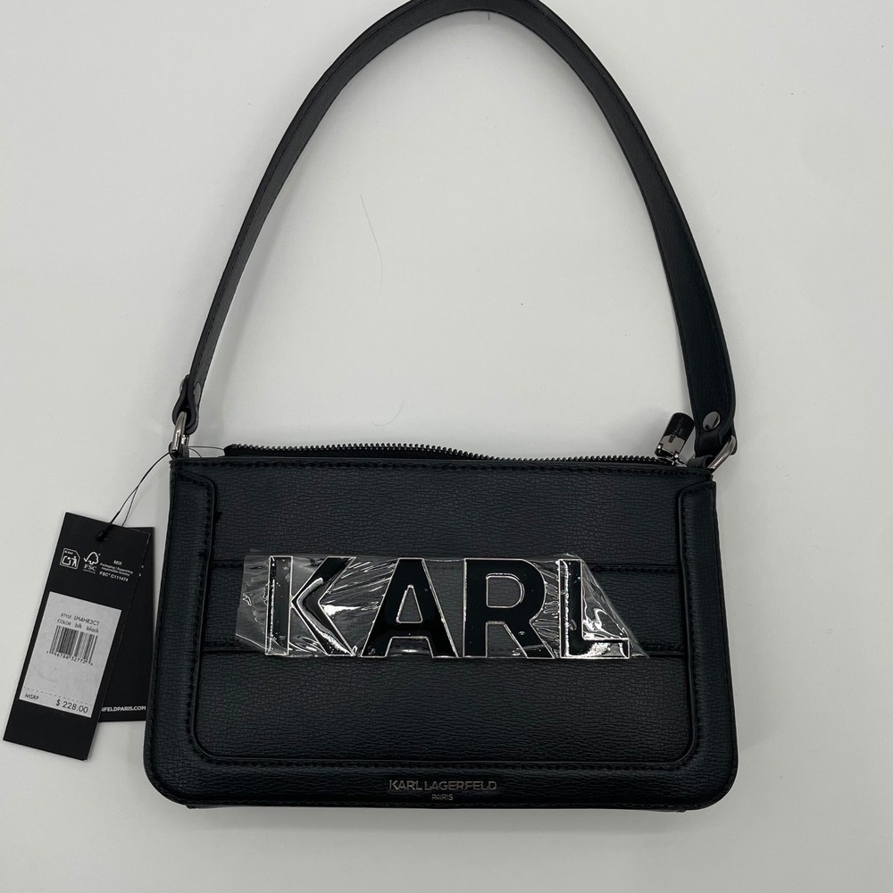 NWT Karl Lagerfeld Paris Black Leather Shoulder Bag MSRP $228 Style LH4HR3‎ Y2K